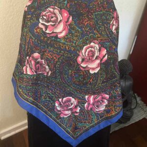 Classic Pink Roses with Blue Paisley Scarf