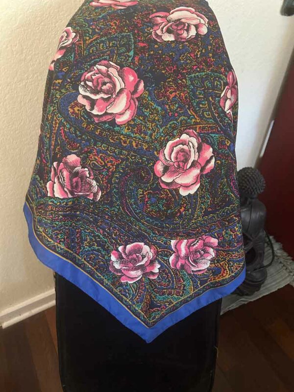 Classic Pink Roses with Blue Paisley Scarf